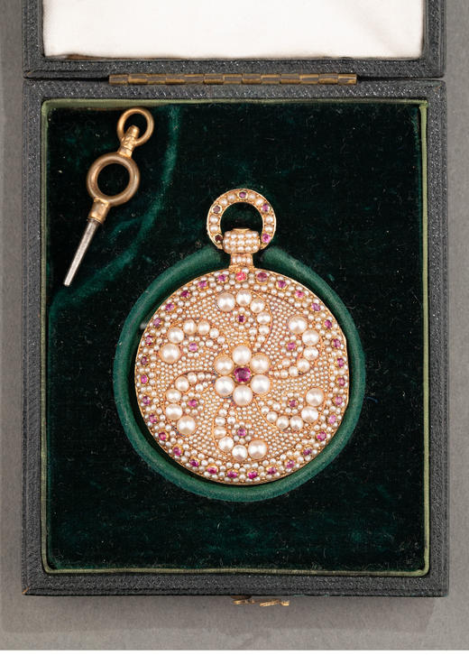 独角鹿西洋古董 1840年代瑞士出品黄金镶嵌天然海水珍珠及红宝石古董珠宝怀表 商品图2