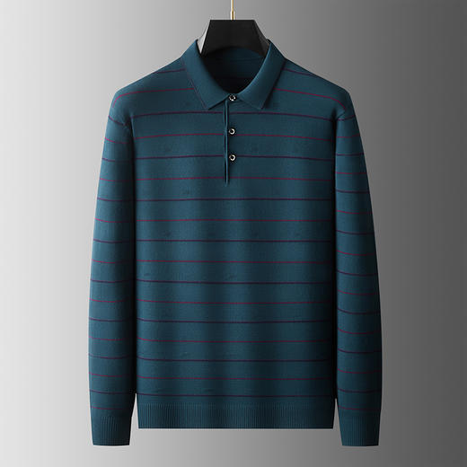 【DWP】大依优型大码男装秋季POLO衫翻领条纹针织衫商务休闲简约长袖T恤 商品图2