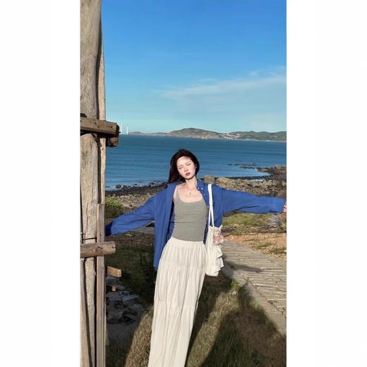 新品上市高级感蓝色POLO领衬衫外套女宽松休闲开衫衬衣 商品图0