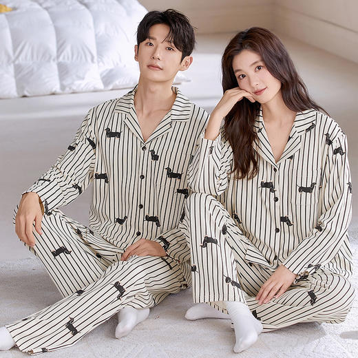 情侣睡衣翻领开衫长袖韩版可爱女士大码男士秋冬款家居服外穿套装 商品图2
