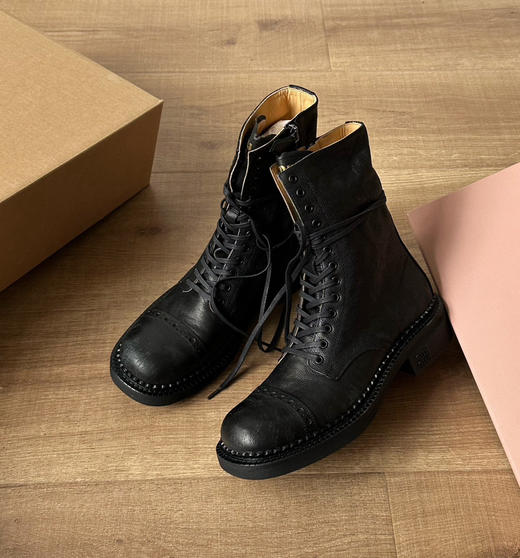 高端原版Miu秋冬秀款复古机车靴马丁靴中筒靴101102 商品图3