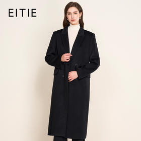EITIE爱特爱气质收腰显瘦通勤黑色毛呢大衣外套冬季新款8014720