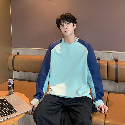 英国轻奢Schenvega 爆款迪桑平纹科技透气撞色拼接落肩长袖T恤卫衣A72-7903 商品图7