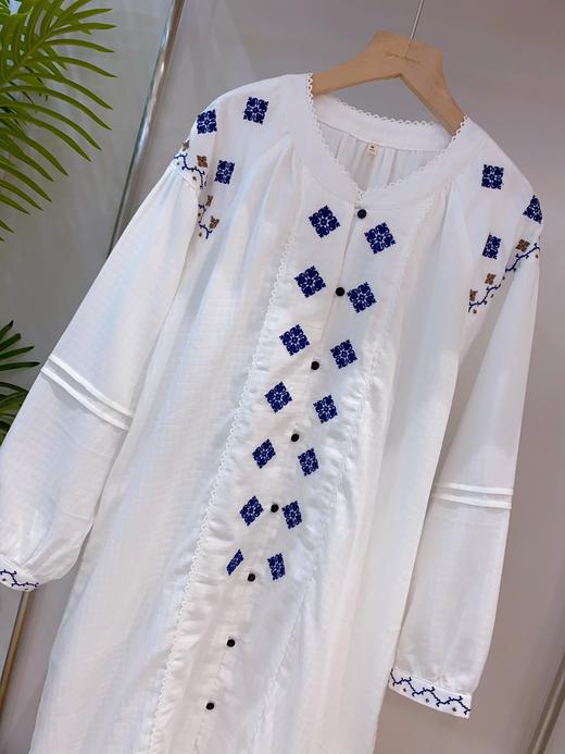 松植屋《璃陌》双层纱民族风长袖睡裙蓝调刺绣满满民族风 商品图1