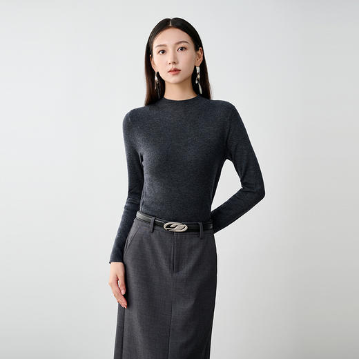 NEELLY纳俪商场同款冬季新款高级感灰色小立领羊毛打底衫针织衫女N25104A07701 商品图3