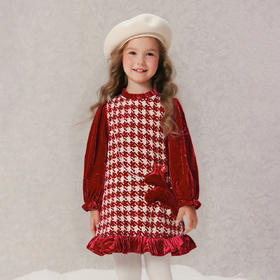 笛莎Deesha 童装女童连衣裙2025冬新款新年干鸟格香风连衣裙