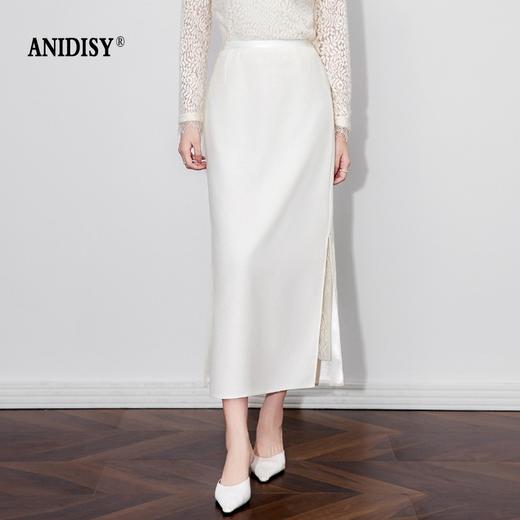 极简知性拼接蕾丝高腰松紧腰开衩修身半身裙 商品图1