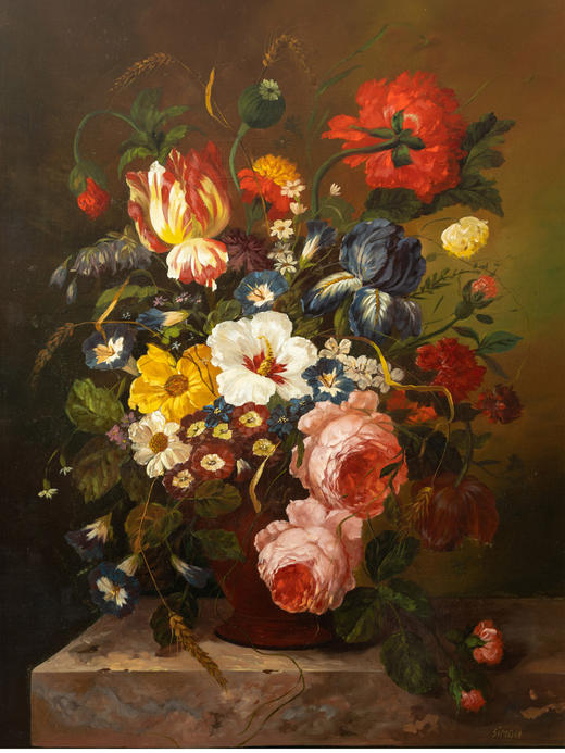 【已售】独角鹿西洋古董 19世纪法国出品荷兰画派风格「繁花」主题静物油画 商品图2