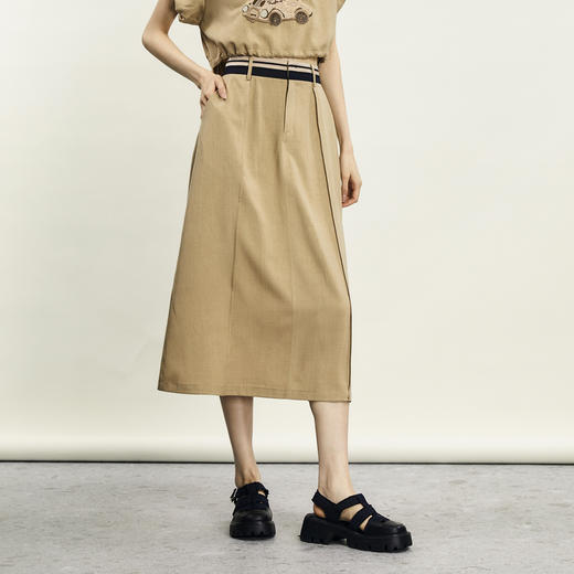 谜底A型半身裙2024年夏季新品复古通勤风百搭中长款半裙242MB0594 商品图1
