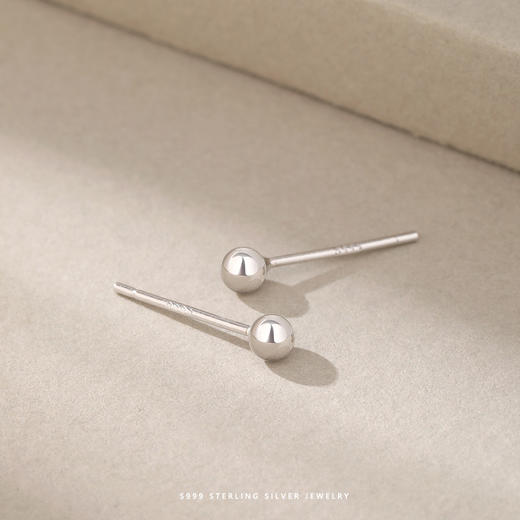 丁摩 S999足银纯银耳钉手工光面圆珠耳钉豆豆简约迷你小耳钉耳饰5ZF-0539 商品图0