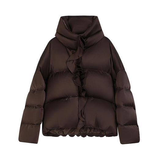 NEELLY纳俪商场同款冬新款荷叶边立领短款连帽外套女白鸭绒羽绒服N25104L04592 商品图3