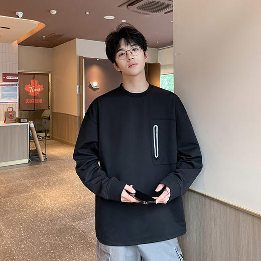 英国轻奢Schenvega 爆款迪桑平纹胸口口袋长袖T恤卫衣A72-7901 商品图4