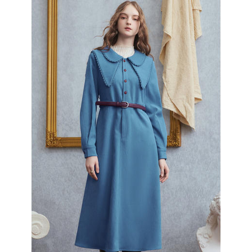 两三事梵高文艺 左岸来信 2025冬季新款复古双层领a字连衣裙长裙 商品图2