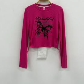 NC圆领双抽绳图案长袖T恤50805（红）秋季253020520321