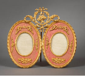 独角鹿西洋古董 19世纪末法国出品洛可可风格精雕铜鎏金小天使造型装饰粉色相框