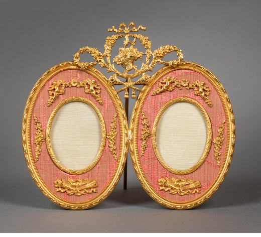 独角鹿西洋古董 19世纪末法国出品洛可可风格精雕铜鎏金小天使造型装饰粉色相框 商品图0