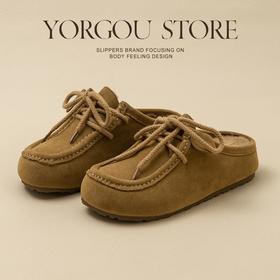 远港可调节鞋带棉拖鞋女士秋冬季防滑可外穿加绒保暖包头勃肯拖鞋