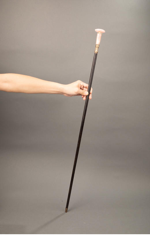 独角鹿西洋古董 1880-1910年代英国维多利亚时代出品铜鎏金镶嵌玫瑰石杖柄硬木绅士手杖 商品图1