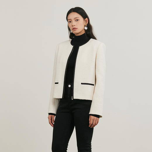 NEELLY纳俪商场同款冬季新款经典黑白撞色毛呢外套女正肩显瘦上衣N25104C04509 商品图2