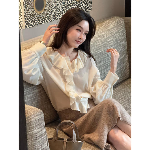 DUO智仙生 黑标 月之缪斯老钱感奢华羊毛花边衬衫 商品图4