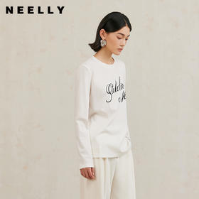 NEELLY纳俪商场同款冬季新款白色T恤女字母印花宽松圆领百搭显瘦N25104T04521