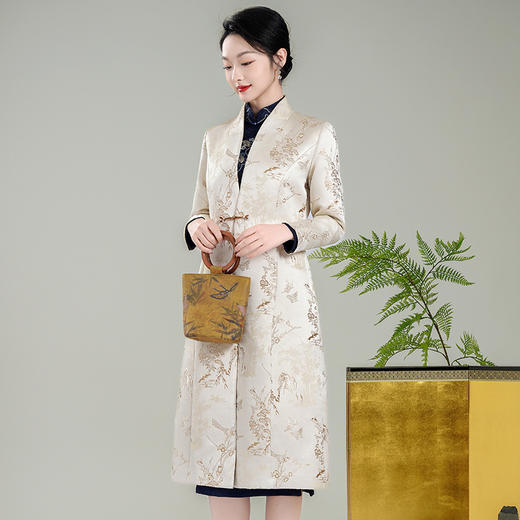 丁摩 金鹊秋冬装春季改良新中式国风女装风衣旗袍唐装外套大衣5ZF-4243 商品图3