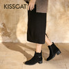 【云粉节】BF楼KISSCAT接吻猫25冬季新款显瘦粗跟矮靴增高法式真皮黑色时装靴女KA65885-10吊牌价1499活动价799 商品缩略图0