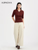 【商场同款】阿菁娜秋季新款挖空V领POLO衫夹金丝坑条针织衫金属扣修身显瘦A30Q301002 商品缩略图2