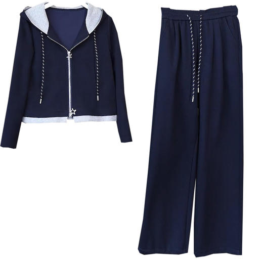 YM 8130休闲跑步运动套装显瘦连帽拼接卫衣直筒裤两件套 商品图4