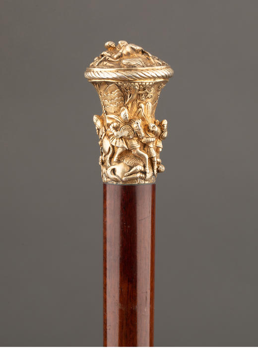 独角鹿西洋古董 1880-1910年代欧洲出品骑兵主题铜鎏金精雕杖柄硬木绅士手杖 商品图0