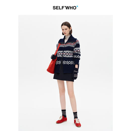 SELFWHO羊毛混纺彩色提花中筒袜子女2025冬季新款复古保暖针织袜 商品图1