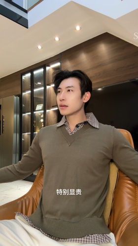 51165SDSA秋冬新款痞帅男装韩版拼接撞色假两件针织毛衣复古翻领上衣