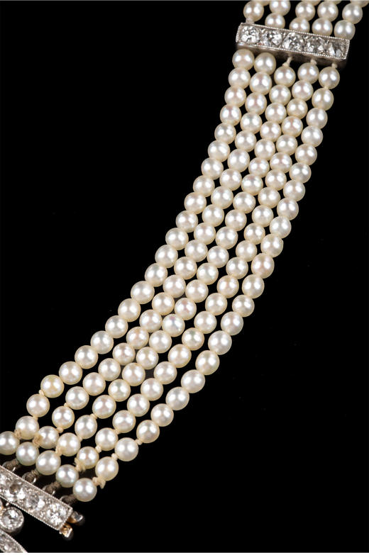 独角鹿西洋古董 20世纪初欧洲出品18K黄金镶嵌钻石海水珍珠项链 商品图4