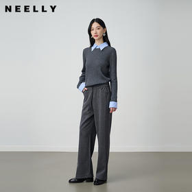 NEELLY纳俪商场同款秋季新款针织休闲裤女松紧腰直筒卫裤长裤N25104H04522