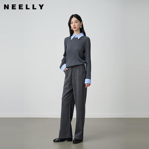 NEELLY纳俪商场同款秋季新款针织休闲裤女松紧腰直筒卫裤长裤N25104H04522 商品图0