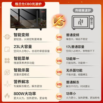 格兰仕（Galanz）微波炉烤箱一体机家用微波炉变频一级能效节能23升大容量微波炉平板式光波炉CB0-GF3V 商品图0