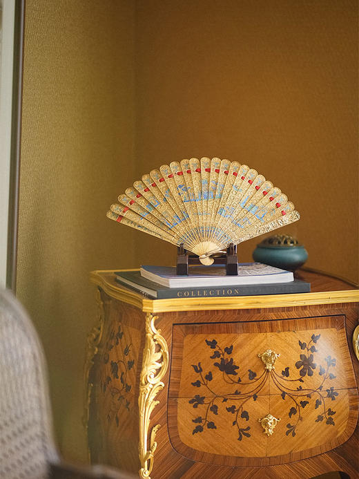 独角鹿西洋古董 19世纪末广东十三行出品银鎏金累丝烧蓝古园林纹折扇 商品图2