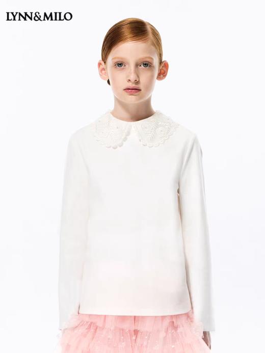 【春上新】8楼LYNN&MILO 琳麦罗 白色磨毛百搭翻领打底衫 商品图3