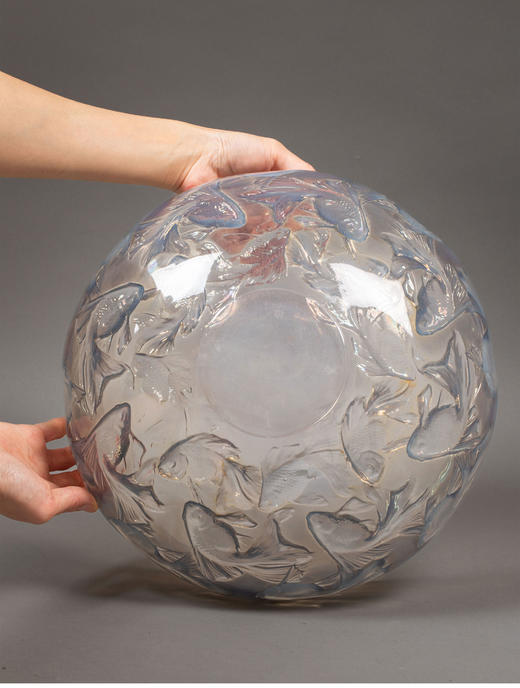 独角鹿西洋古董 1921年法国水晶工坊莱俪LALIQUE设计出品「Cyprins 锦鲤」主题欧泊水晶碗 商品图3