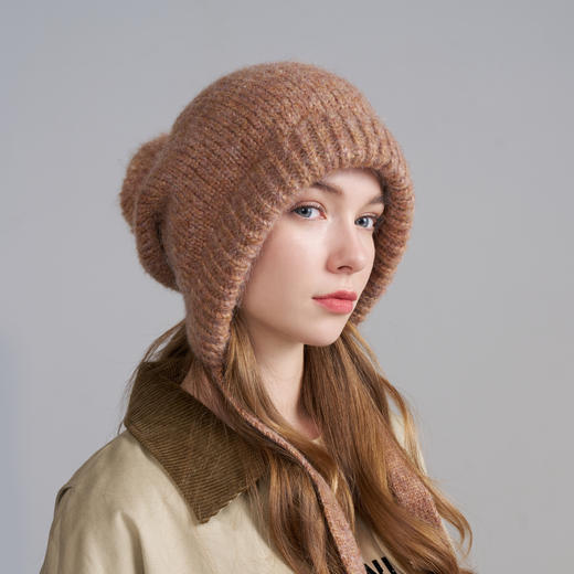 卡蒙绵羊毛护耳针织帽毛线帽女修饰脸型显脸小时尚百搭秋冬新款KM-9598 商品图2