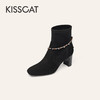 【云粉节】BF楼KISSCAT接吻猫25冬新老钱粗跟靴真皮时装瘦瘦靴链条黑色高跟靴女KA65735-10吊牌价1599活动价899 商品缩略图0