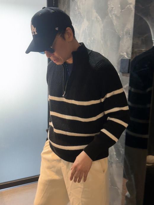 森ma 条纹百搭半拉链翻领条纹衫针织毛衣（波哥Ｍ。蕾姐Ｓ） 商品图5