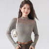 丁摩 蕾丝上衣女长袖秋冬新款修身女装半高领网纱内搭打底衫洋气衫5ZF-2516 商品缩略图1