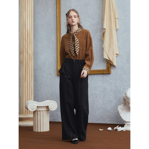 两三事梵高文艺 蜜糖荆棘 2025冬季新款格子领带刺绣长袖衬衫女 商品图3