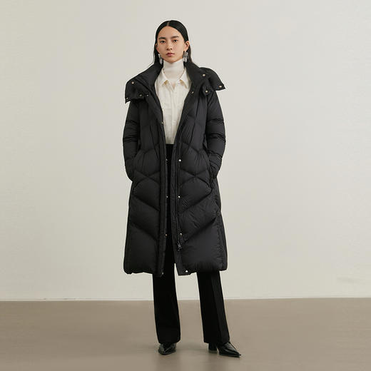 NEELLY纳俪商场同款冬季新款保暖收腰长款连帽外套女白鸭绒羽绒服N25104L04593 商品图2