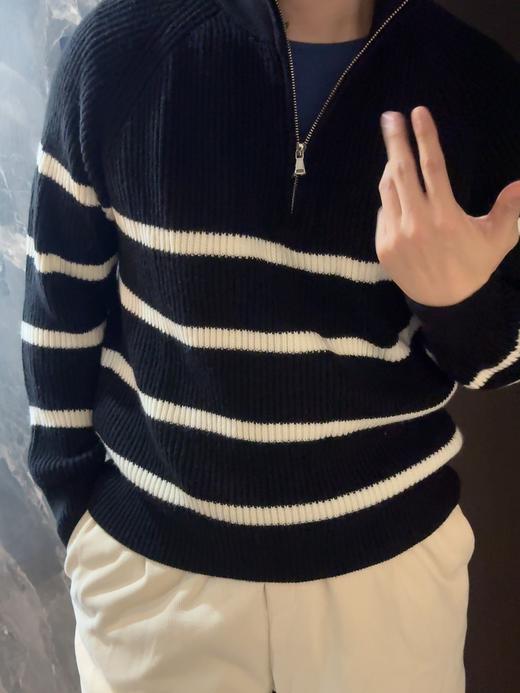 森ma 条纹百搭半拉链翻领条纹衫针织毛衣（波哥Ｍ。蕾姐Ｓ） 商品图10