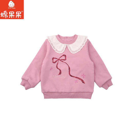 棉果果冬季新品女童复合绒蝴蝶结保暖加绒圆领加绒卫衣M422180425730 商品图1