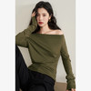 高级感气质针织长袖T恤女春季新款抽褶收腰百搭打底衫V0240061 商品缩略图0