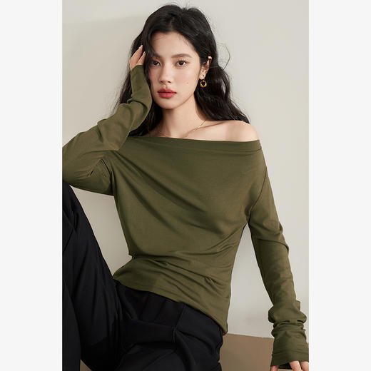 高级感气质针织长袖T恤女春季新款抽褶收腰百搭打底衫V0240061 商品图0