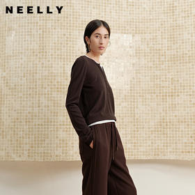 NEELLY纳俪商场同款冬季新款经典圆领假两件针织衫女百搭通勤上衣N25102A01031